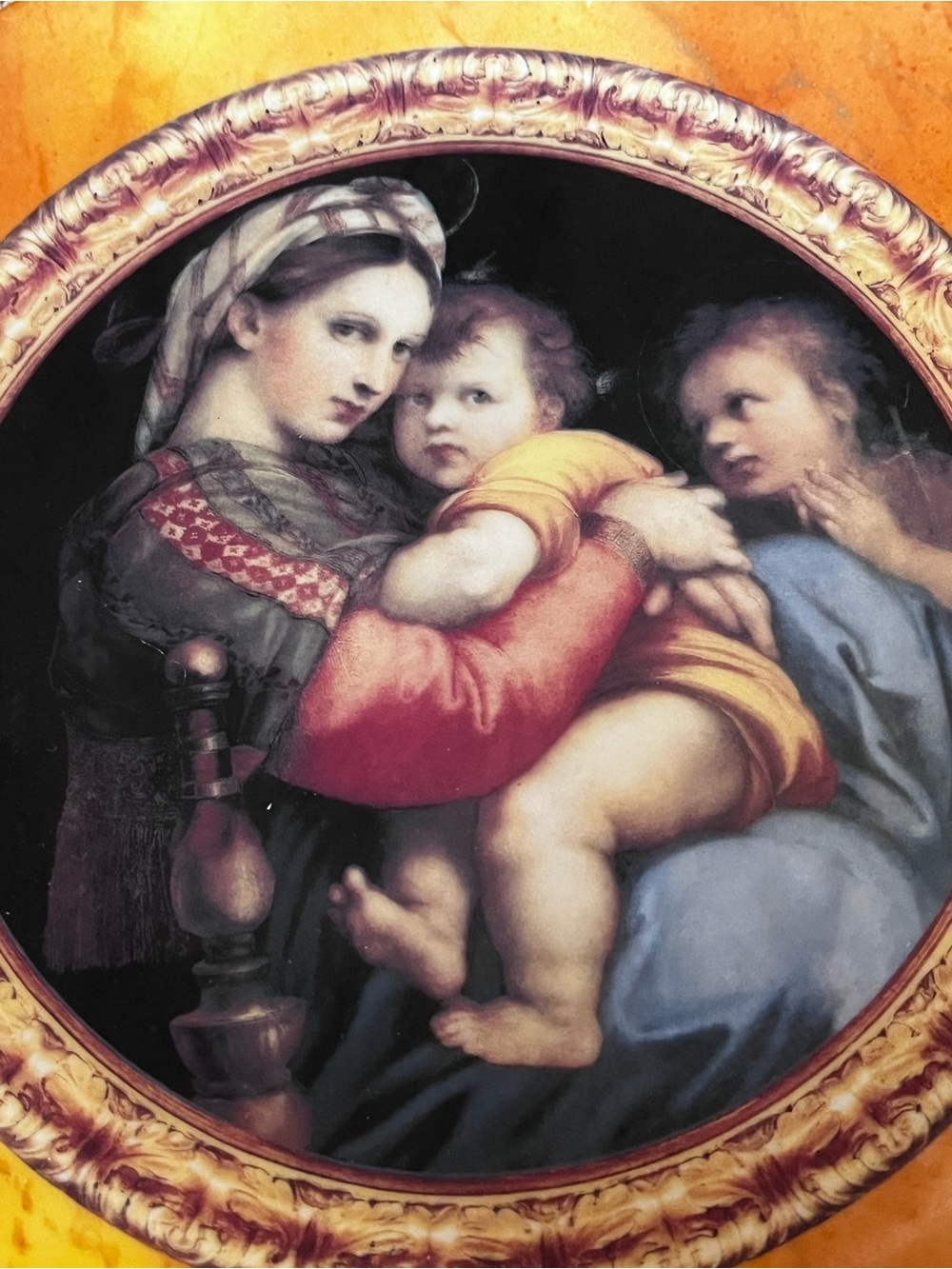 Repro “Madonna Della Seggiola” by Raphael Renaissance Art Plate Handpainted 7.5” - Picture 2 of 10
